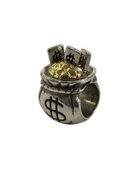 Retired Brighton Money Bags $$ Charm Bead Silver & Gold Tone